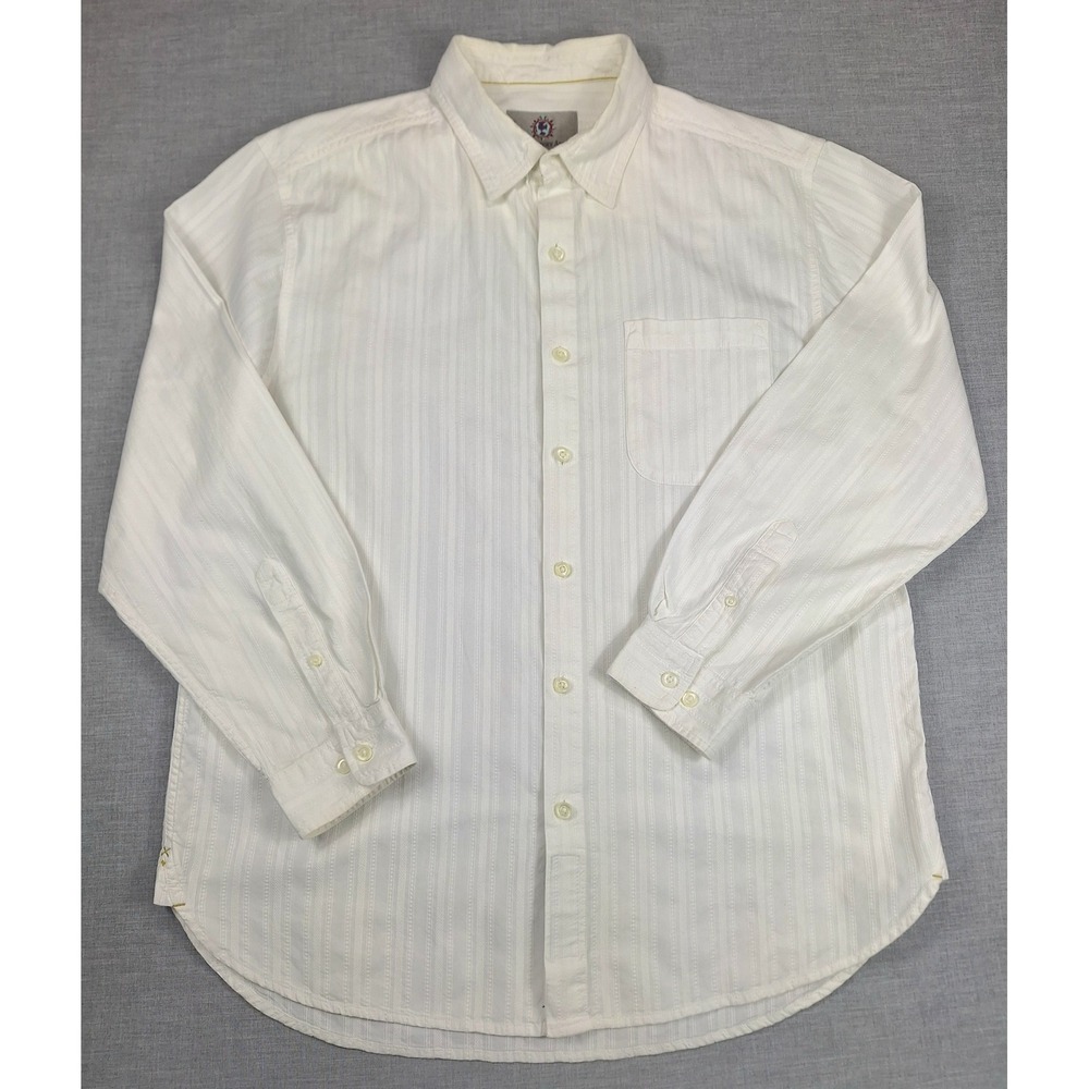 The Territory Ahead Mens Large Cream Dobby Stripe Cotton Button Down Shirt